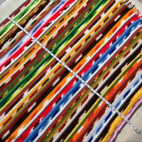 Southwest or rainbow colored knitted throw blanket - Picture 7 of 10